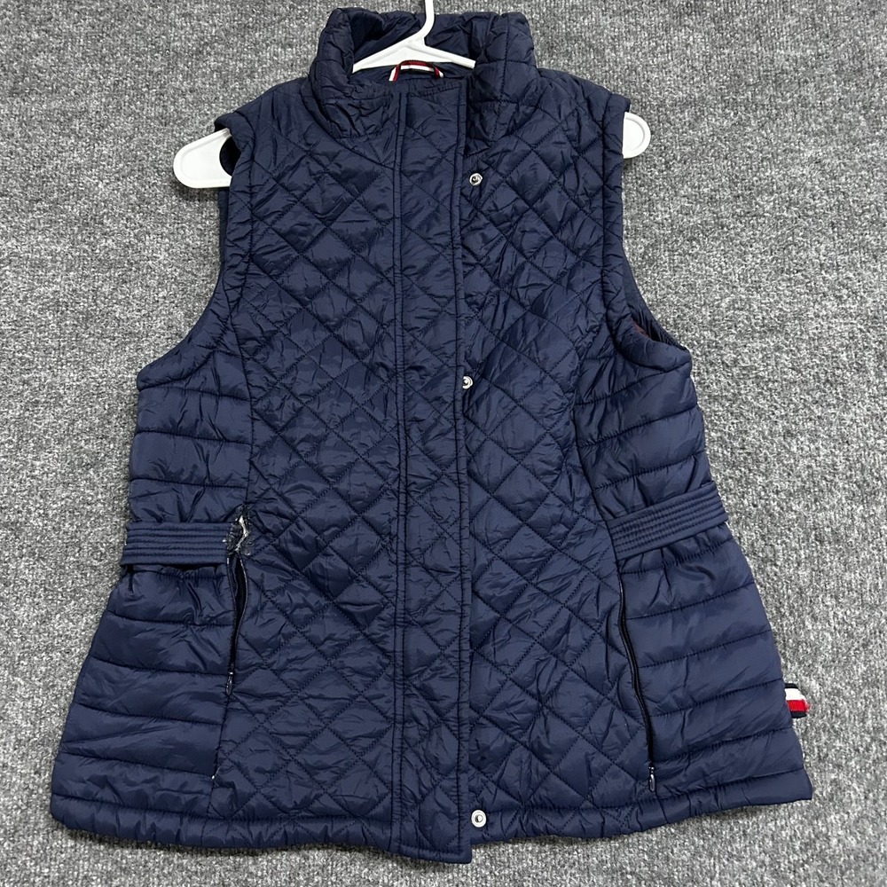 Tommy Hilfiger Quilted Vest Womens Size Medium Navy Blue Full Zip Puffer Mock
